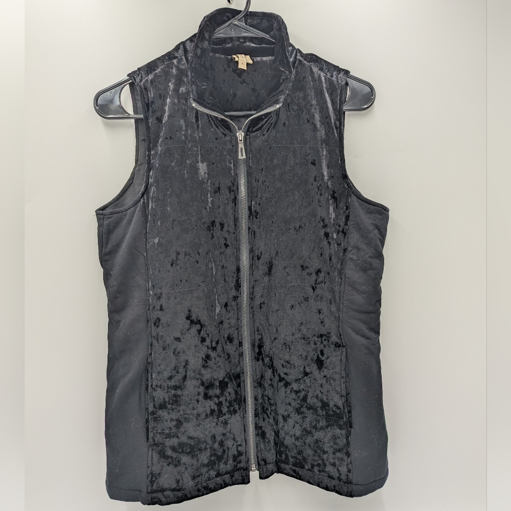 XCVI Women's Velvet Vest Black Small High Neck Casual Soft Thick Pockets Zip Up